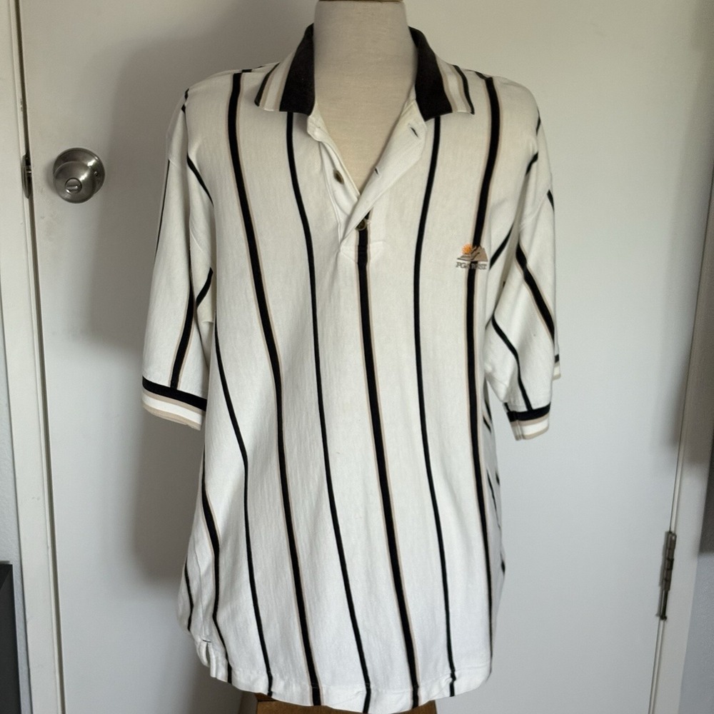 Vintage Cutter & Buck PGA WEST Oversized Golf Polo 100% Cotton Striped Large